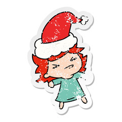 christmas distressed sticker cartoon of kawaii girl