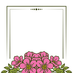 Vector illustration crowd pink flower frame hand drawn