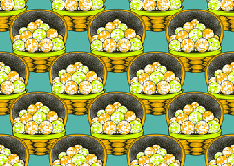 Orange Fruit Baskets, textile fashion, african print fabric, abstract seamless pattern, vector illustration file.