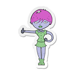 sticker of a cartoon vampire girl giving thumbs up symbol