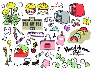 手書き風イラストセット素材〈小学校入学〉