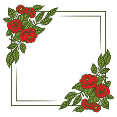 Vector illustration rose red flower frame hand drawn