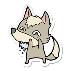 sticker of a cartoon hungry wolf