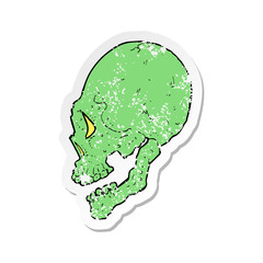 retro distressed sticker of a spooky skull illustration