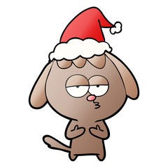 gradient cartoon of a bored dog wearing santa hat