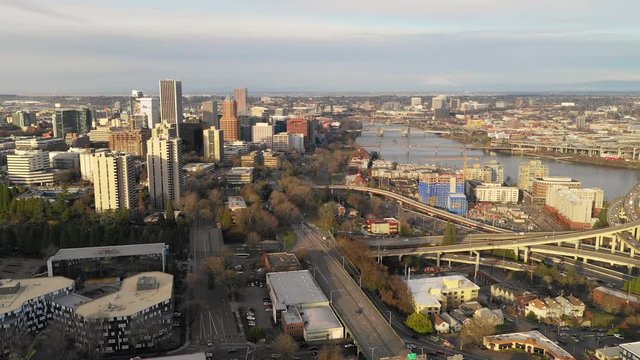 Aerial View South Waterfront looking North into Downtown Portland Oregon