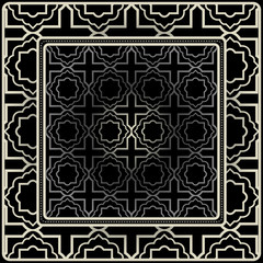 Design Print For Kerchief. The Pattern Of Geometric Ornament. Vector Illustration. The Idea For Design Prints For Neck Scarves, Carpets, Bandanas. Black silver color