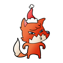 clever gradient cartoon of a fox wearing santa hat