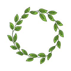 Vector illustration shape green leaf flower frame hand drawn