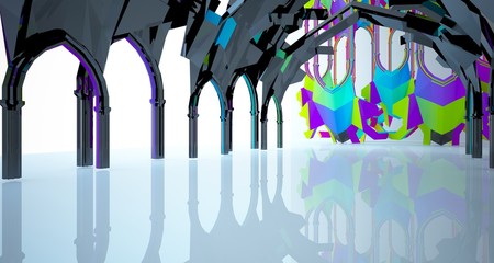 Abstract white and colored gradient  gothic interior. 3D illustration and rendering.