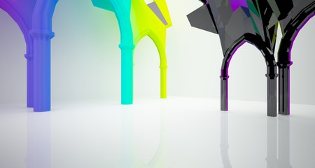 Abstract white and colored gradient  gothic interior. 3D illustration and rendering.