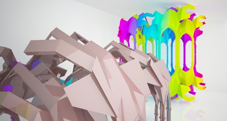 Abstract white and colored gradient  gothic interior. 3D illustration and rendering.