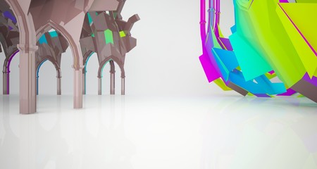 Abstract white and colored gradient  gothic interior. 3D illustration and rendering.