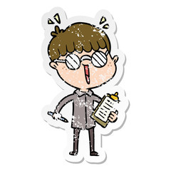 distressed sticker of a cartoon boy wearing spectacles