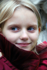 portrait of a girl with Burgundy collar dress