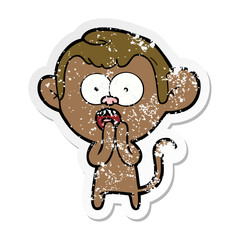 distressed sticker of a cartoon shocked monkey