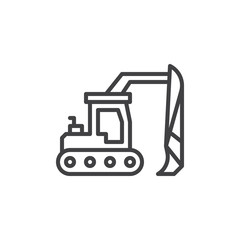Excavator truck line icon. linear style sign for mobile concept and web design. Digging machinery outline vector icon. Construction machine symbol, logo illustration. Pixel perfect vector graphics