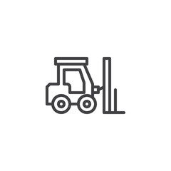 Naklejka premium Forklift truck line icon. linear style sign for mobile concept and web design. Forklift loader outline vector icon. Construction machine symbol, logo illustration. Pixel perfect vector graphics