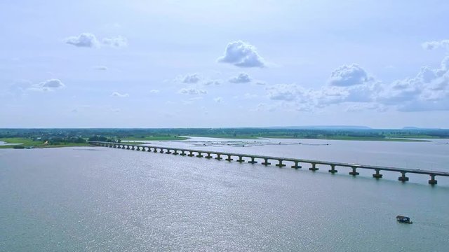 Amazing Beautiful Bridge in Thailand.Thep Sada Bridge the Deja Vu Bridge is a 2-lane reinforced concrete bridge across Lam Pao Dam at Kalasin,Thailand.