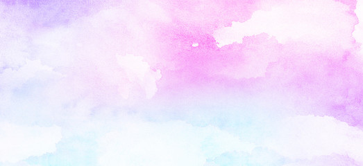 Fantasy smooth light pink, purple shades and blue watercolor paper textured illustration for grunge design, vintage card, templates. Pastel ink colors wet effect hand drawn canvas aquarelle background