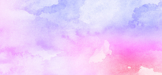 Creative light pink and purple smooth pastel colors wet effect hand drawn canvas aquarelle background. Abstract watercolor vibrant paper textured illustration for design, vintage card retro templates