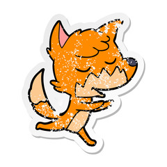 distressed sticker of a friendly cartoon fox running