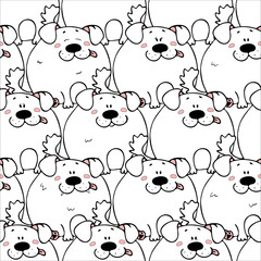 Vector seamless pattern with hand-drawn funny cute fat animals. Silhouettes of animals on a white background. Fun texture with dogs. Design concept for children print