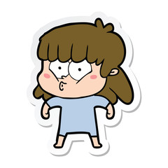 Obraz na płótnie Canvas sticker of a cartoon whistling girl