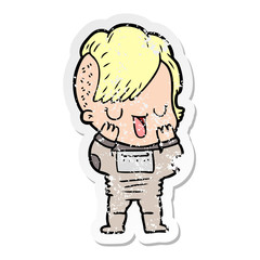 distressed sticker of a cute cartoon girl with hipster haircut