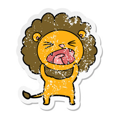 distressed sticker of a cartoon lion