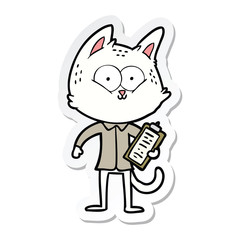 sticker of a cartoon cat with clipboard