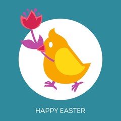 Easter vector cartoon greeting card with chicken