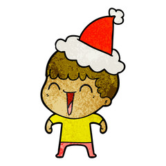 textured cartoon of a happy man wearing santa hat
