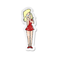 retro distressed sticker of a cartoon excited woman
