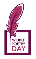 Writers and poetry day isolated icon feather and book vector bookstore or library emblems and logo literature holiday