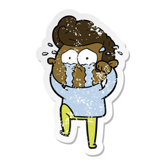 distressed sticker of a cartoon crying man