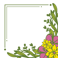 Vector illustration pink and yellow flower frame hand drawn