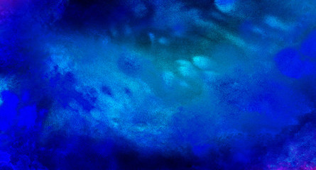 Water color ink painted cosmic neon light blue watercolor background. Paper textured aquarelle deep black canvas for creative design. Thunder storm lightning night sky texture multicolor illustration