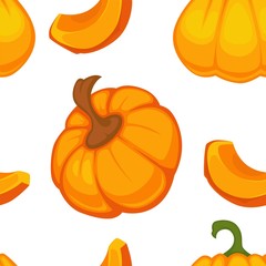 Vector cartoon pumpkin seamless pattern on white