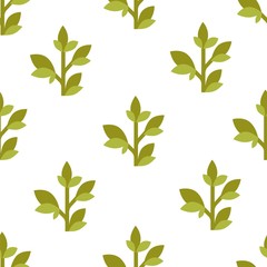 Green tea or leaves vector seamless pattern on white