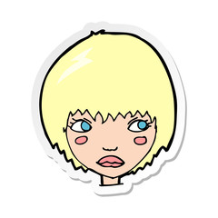 sticker of a cartoon unhappy girl