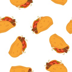 Tacos vector cartoon seamless pattern on white