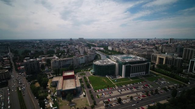 Aerial Romania Bucharest June 2018 Sunny Day 15mm Wide Angle 4K Inspire 2 Prores  Aerial video of downtown Bucharest in Romania on a beautiful sunny day with a wide angle lens