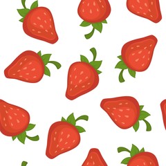 Vector seamless pattern with red cartoon strawberries.