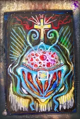 Fototapete Phantasie Keltisches und ethnisches Kreuz. Vision und Symbole von Ayahuasca