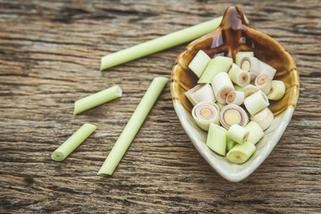 Lemongrass slices in bowl for healthy eating 