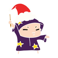 christmas cartoon of kawaii wizard