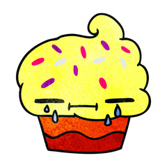 textured cartoon of a crying cupcake