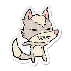 distressed sticker of a angry wolf cartoon