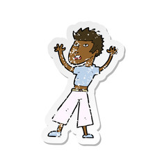 retro distressed sticker of a cartoon man panicking